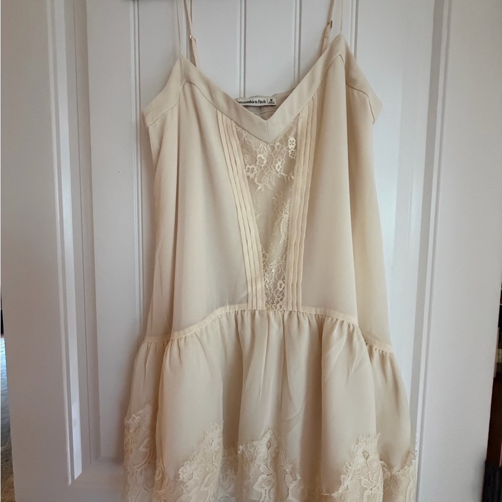 Abercrombie & Fitch Cream Lace-Trim Mini Slip Dress